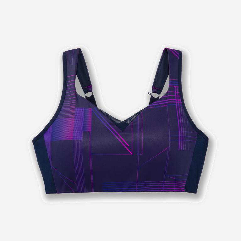 Brooks Drive Convertible NZ - Women's Running Bra - Matrix Navy Print/Purple (75829-IAGP)